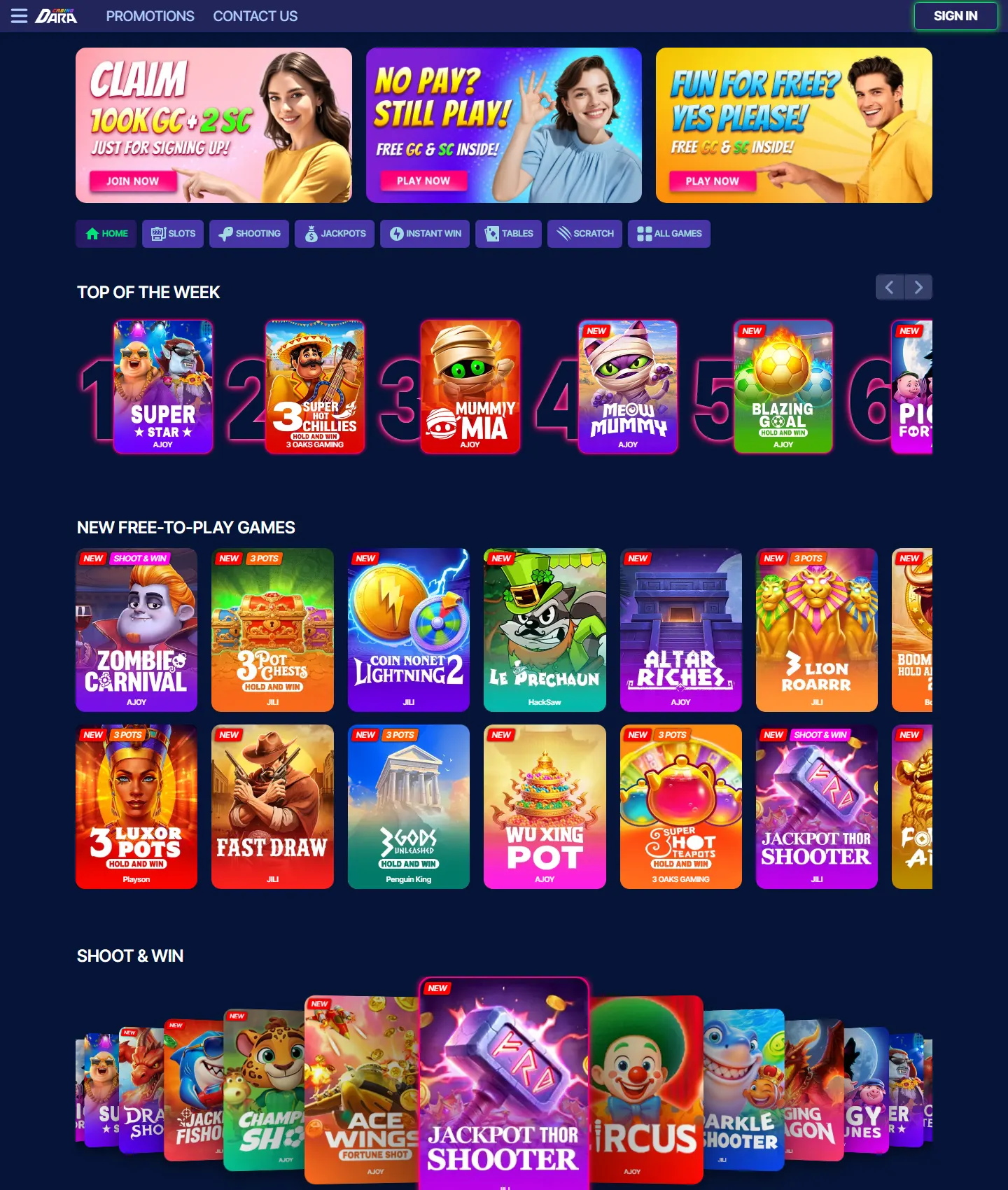 Screenshot of the Dara Casino website